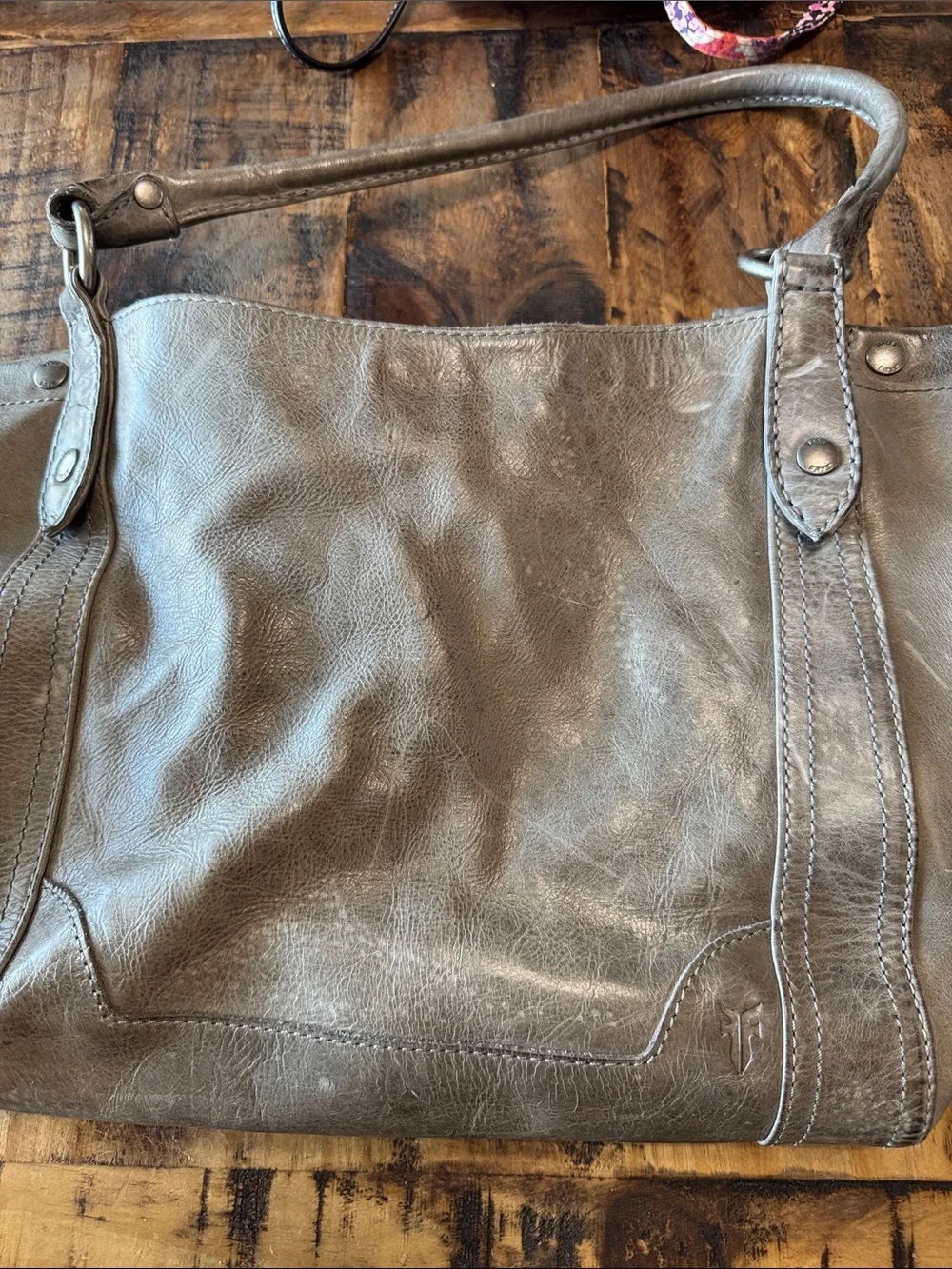 Frye Metallic Gray Leather Tote with Branded Tag